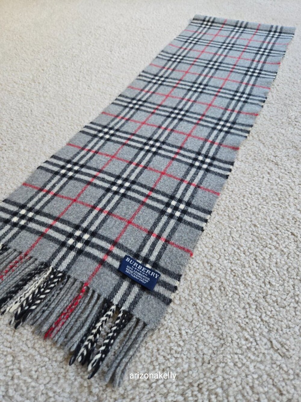 Vintage Burberry Lambswool Scarf Grey Plaid - Picture 9 of 16